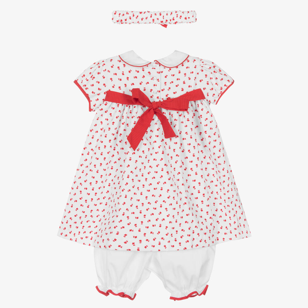 بريتي أوريجينال-Girls White & Red Floral Dress Set  | Childrensalon Outlet