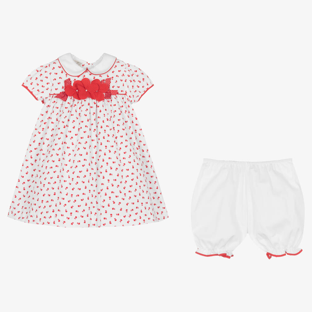 بريتي أوريجينال-Girls White & Red Floral Dress Set  | Childrensalon Outlet