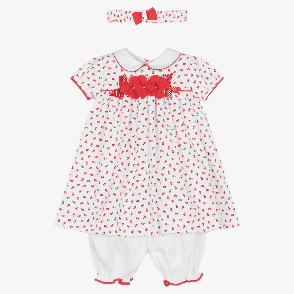 Pretty Originals - Girls White & Red Floral Dress Set  | Childrensalon