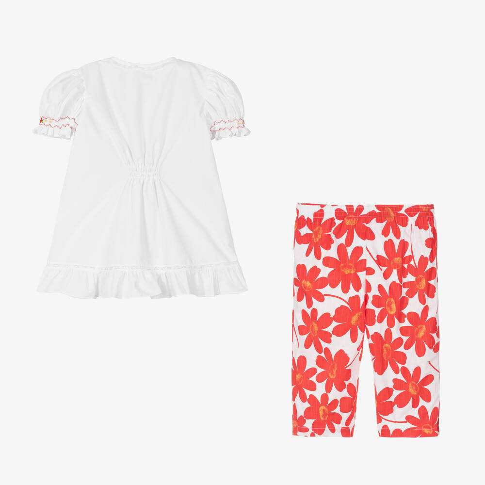 Pretty Originals-Girls White & Red Floral Trouser Set | Childrensalon Outlet