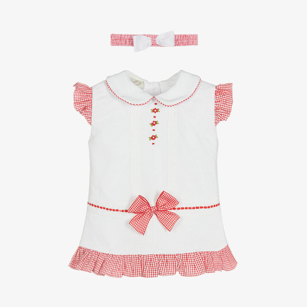 Pretty Originals - طقم فستان أطفال بناتي قطن لون أبيض وأحمر | Childrensalon