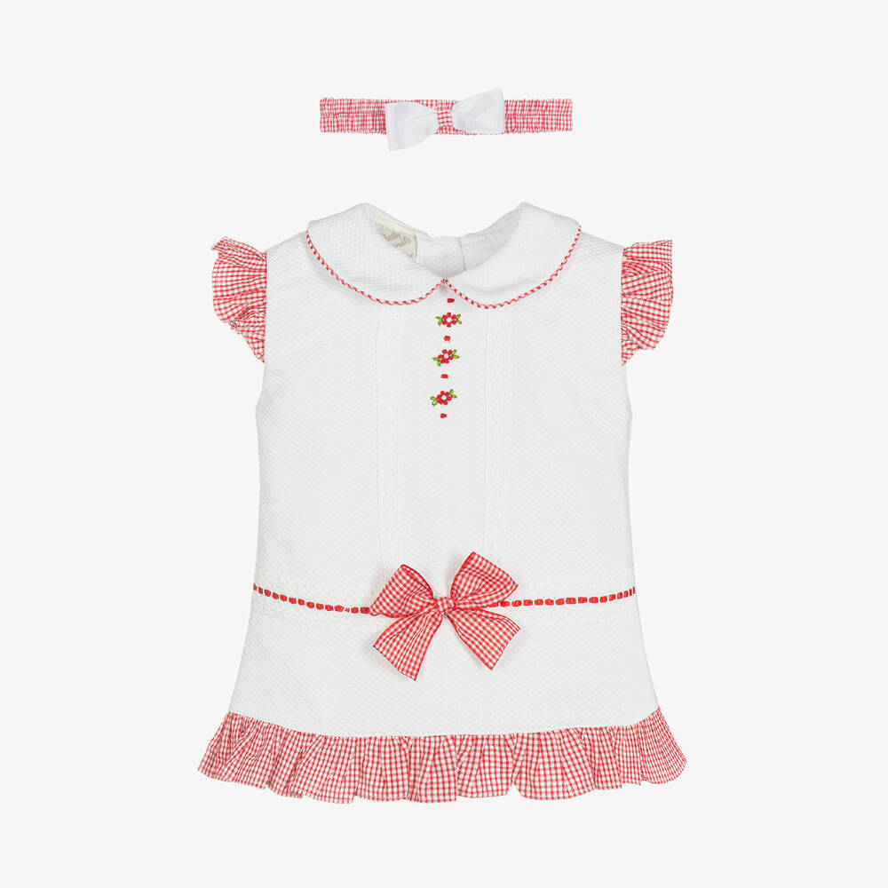 Pretty Originals - Girls White & Red Gingham Dress Set | Childrensalon