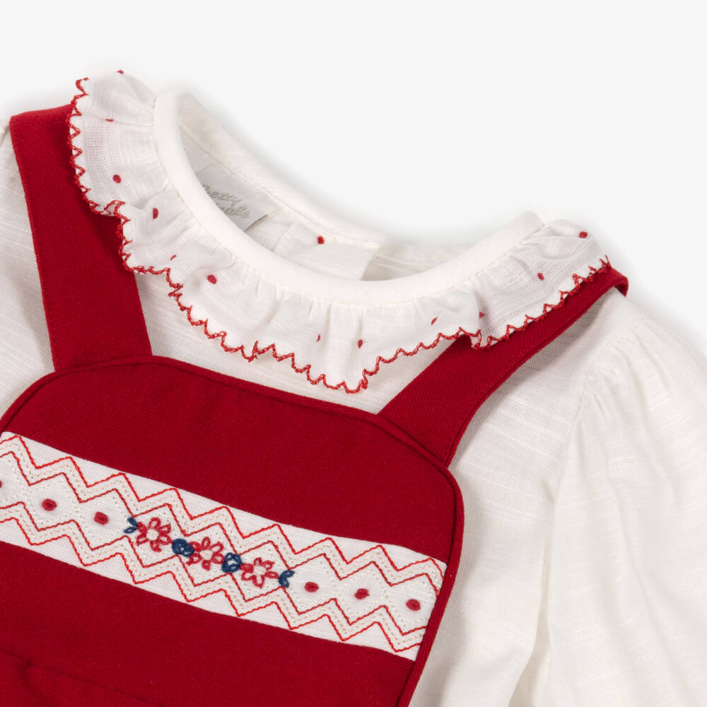 Pretty Originals-Girls White & Red Pinafore Dress Set | Childrensalon Outlet
