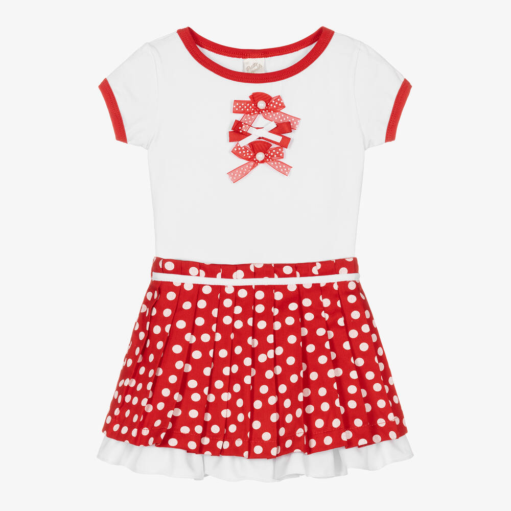 Pretty Originals -  Girls White & Red Polka Dot Skirt Set | Childrensalon