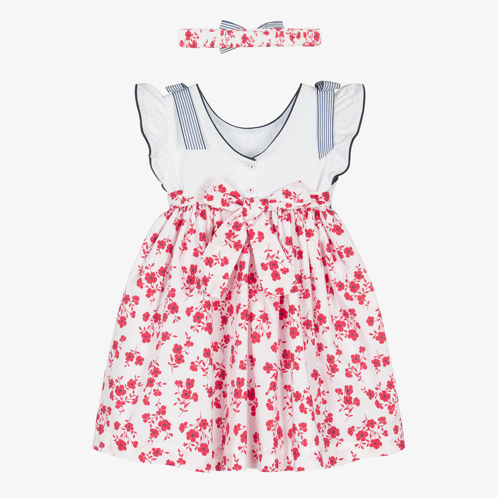 Pretty Originals-Girls White & Red Poppy Cotton Dress Set | Childrensalon Outlet