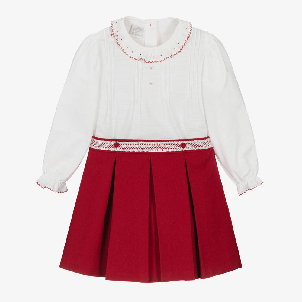Pretty Originals-Girls White & Red Skirt Set with Ruffles & Pleats | Childrensalon Outlet
