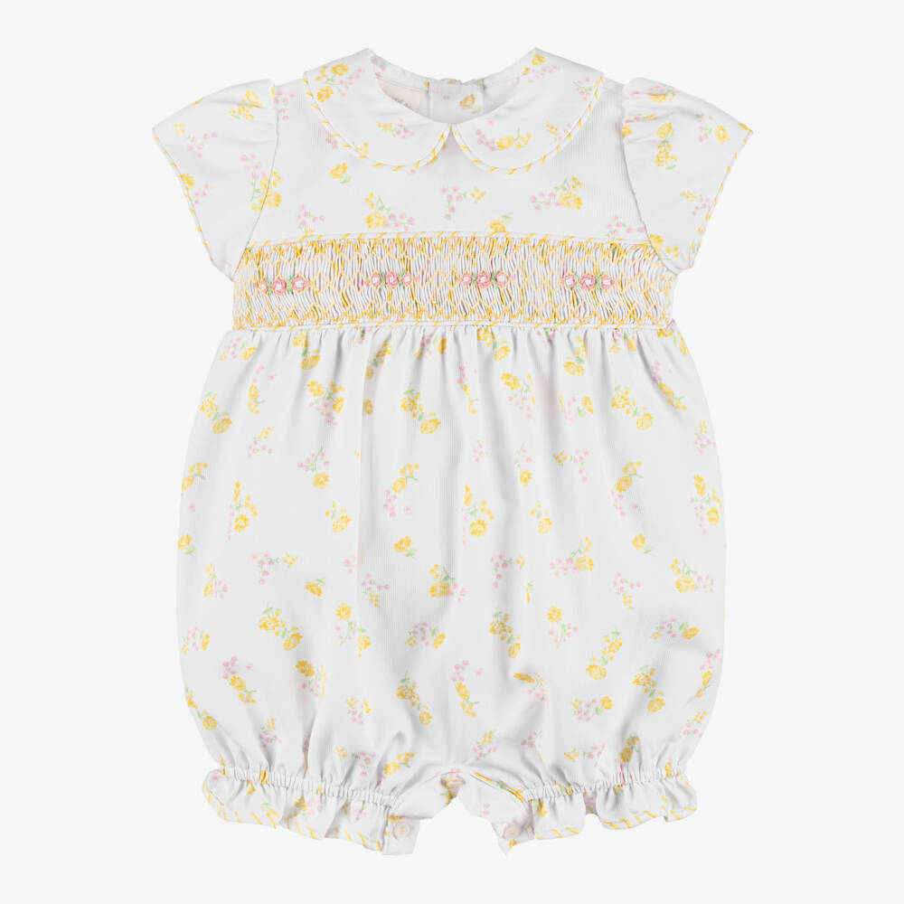 Pretty Originals-Girls White Shortie with Yellow & Pink Floral Print | Childrensalon Outlet