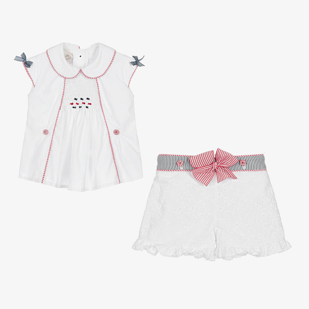 بريتي أوريجينال-طقم بِدلة رسمية مطرزة سموكينغ قطن لون أبيض | Childrensalon Outlet