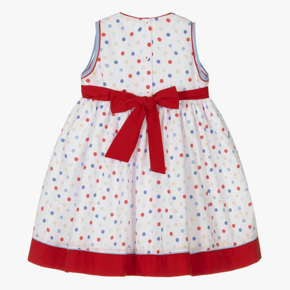 Pretty Originals-فستان مطرز سموكينغ قطن بوبلين لون أبيض | Childrensalon Outlet