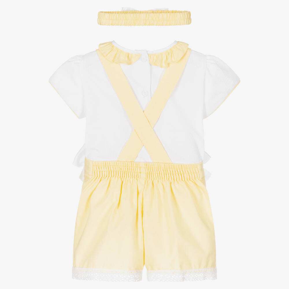 Pretty Originals-Бело-желтый комплект с полукомбинезоном | Childrensalon Outlet