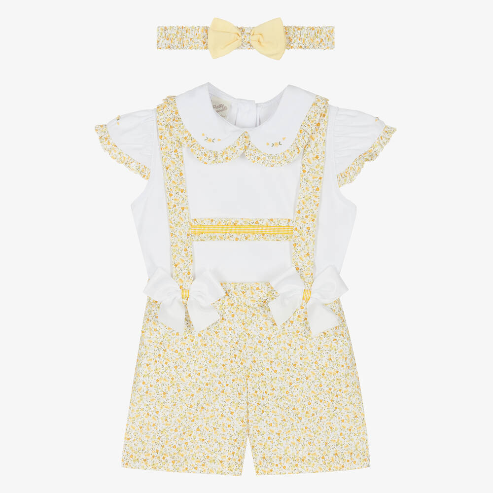 Pretty Originals - Girls White & Yellow Floral Shorts Set | Childrensalon