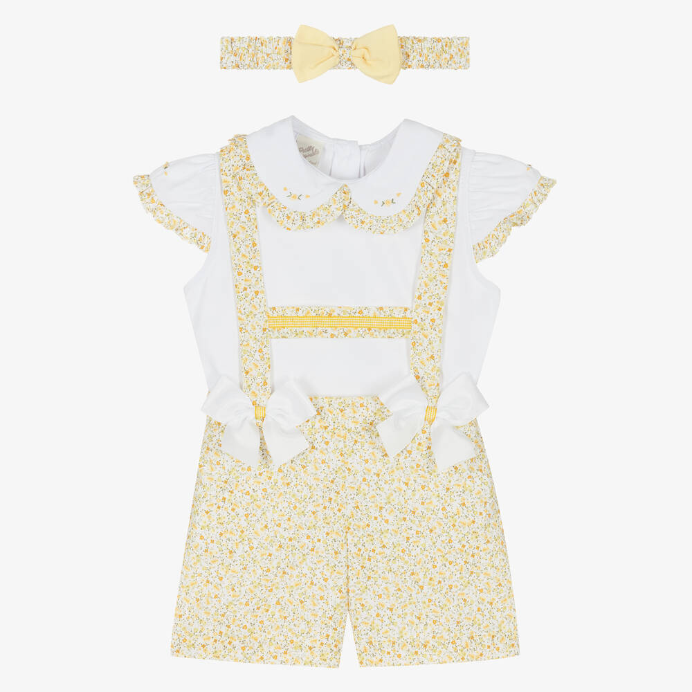 Pretty Originals - Ensemble short jaune et blanc fille | Childrensalon