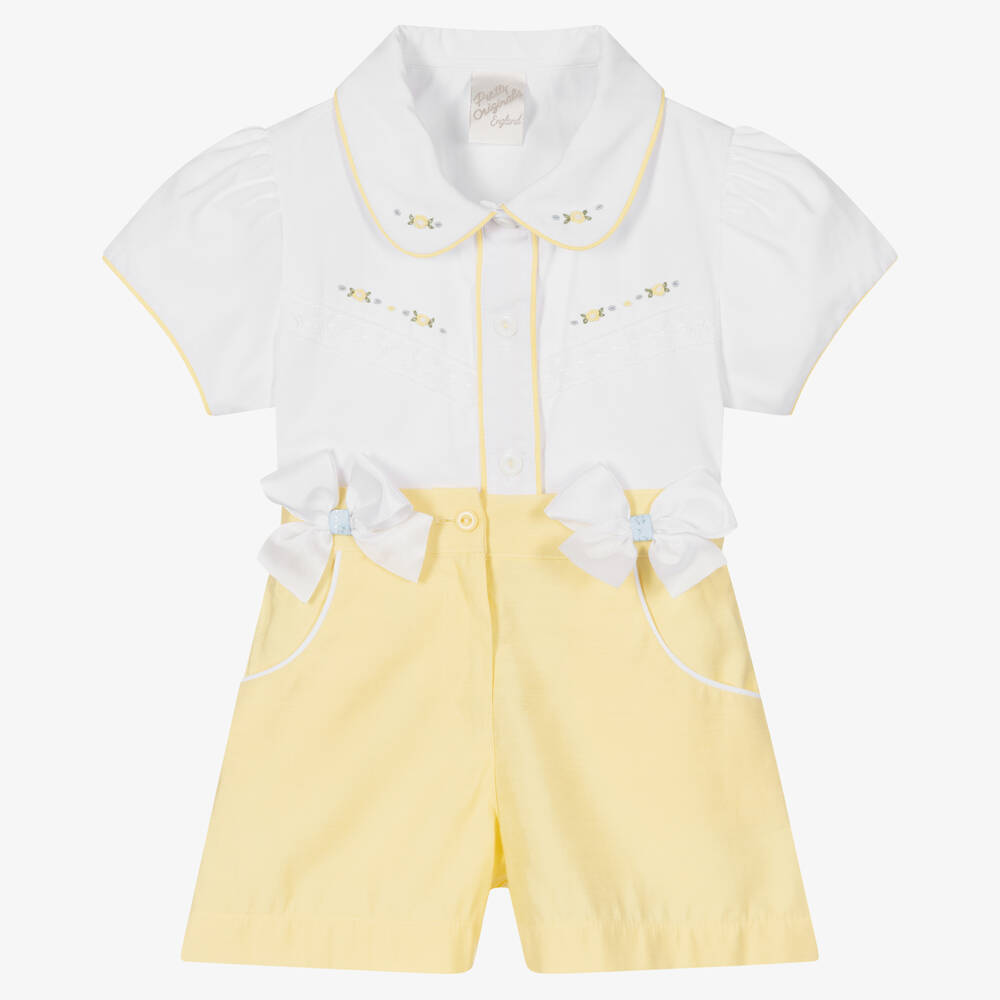 Pretty Originals-Girls White & Yellow Shorts Set | Childrensalon Outlet