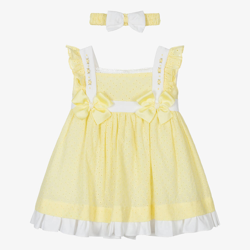 Pretty Originals - Желтое платье с вышивкой английской гладью и повязка на голову | Childrensalon