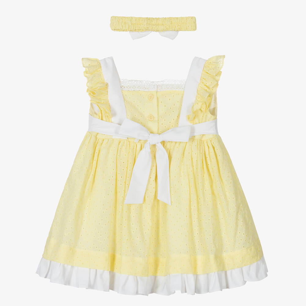 Pretty Originals-طقم فستان قطن بوبلين برودوري لون أصفر | Childrensalon Outlet