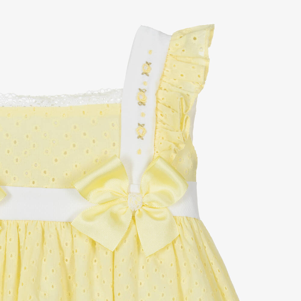 Pretty Originals-طقم فستان قطن بوبلين برودوري لون أصفر | Childrensalon Outlet
