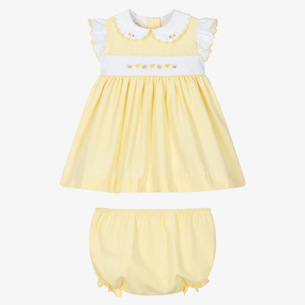 Pretty Originals-Girls Yellow Cotton Dress & Headband Set | Childrensalon Outlet