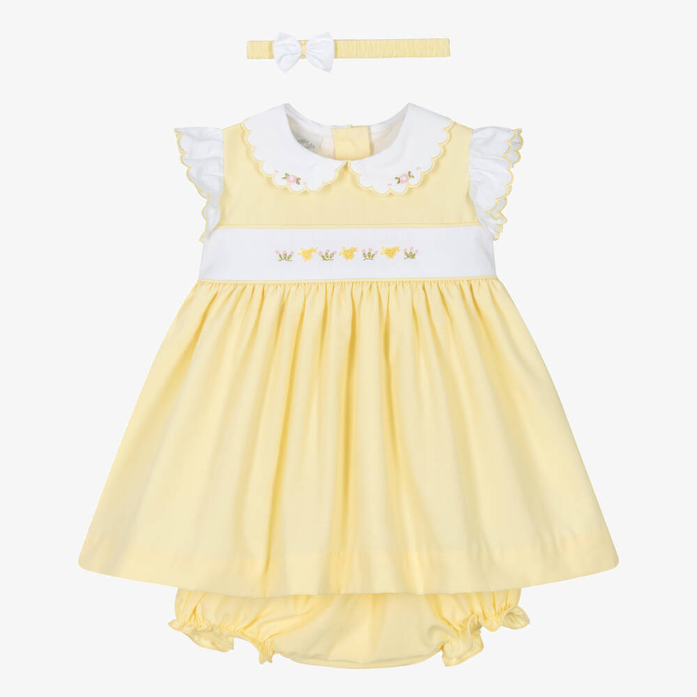 Pretty Originals-Girls Yellow Cotton Dress & Headband Set | Childrensalon Outlet
