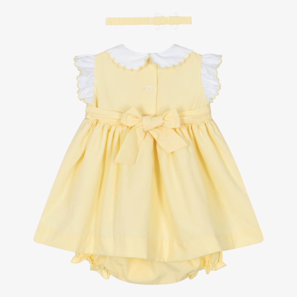 Pretty Originals-Girls Yellow Cotton Dress & Headband Set | Childrensalon Outlet