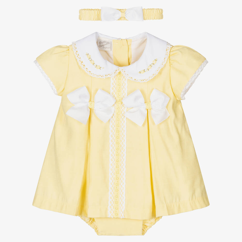 Pretty Originals - طقم فستان وطوق للرأس فيسكوز لون أصفر | Childrensalon