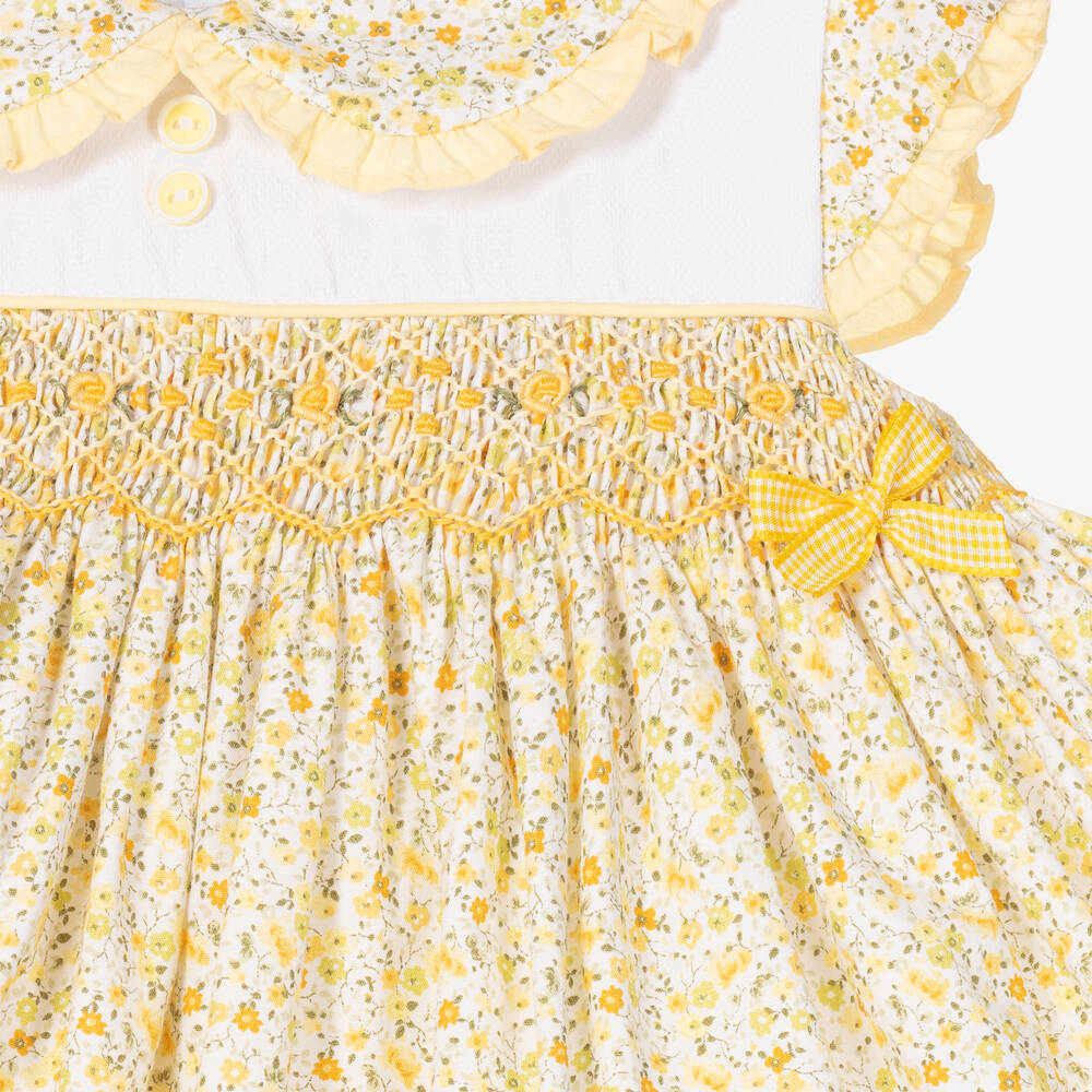 Pretty Originals - Girls Yellow Floral Cotton Dress Set | Childrensalon ...