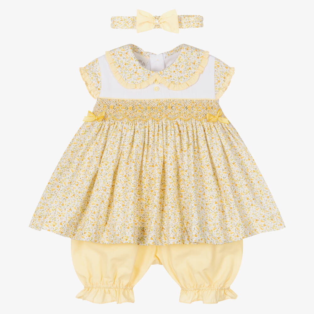Pretty Originals - Girls Yellow Floral Cotton Dress Set | Childrensalon