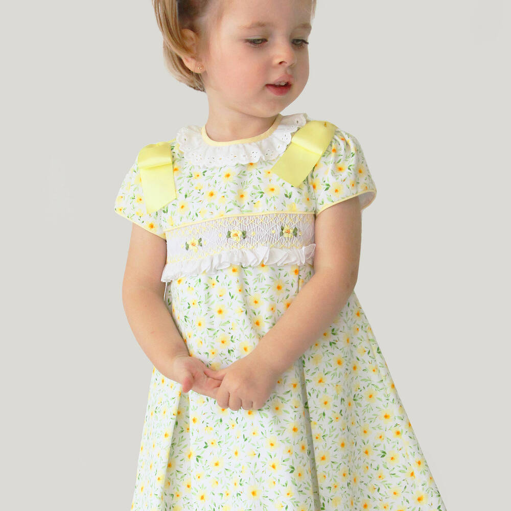 Pretty Originals-Girls Yellow Floral Smocked Dress Set | Childrensalon Outlet