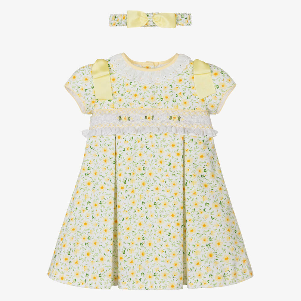 Pretty Originals - Girls Yellow Floral Smocked Dress Set | Childrensalon