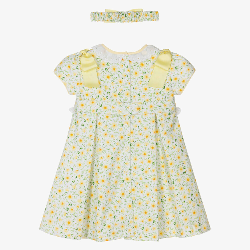 Pretty Originals-Girls Yellow Floral Smocked Dress Set | Childrensalon Outlet