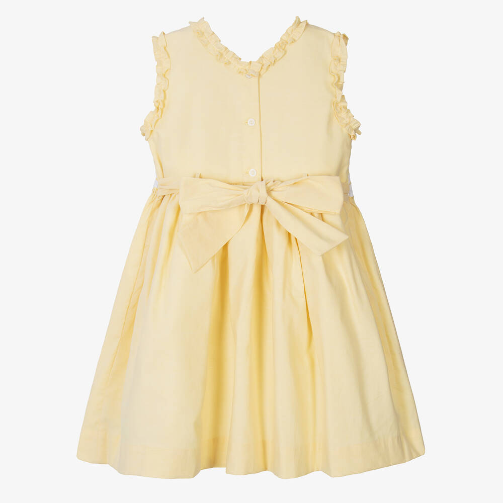 Pretty Originals-Желтое хлопковое платье со сборками ручной работы | Childrensalon Outlet