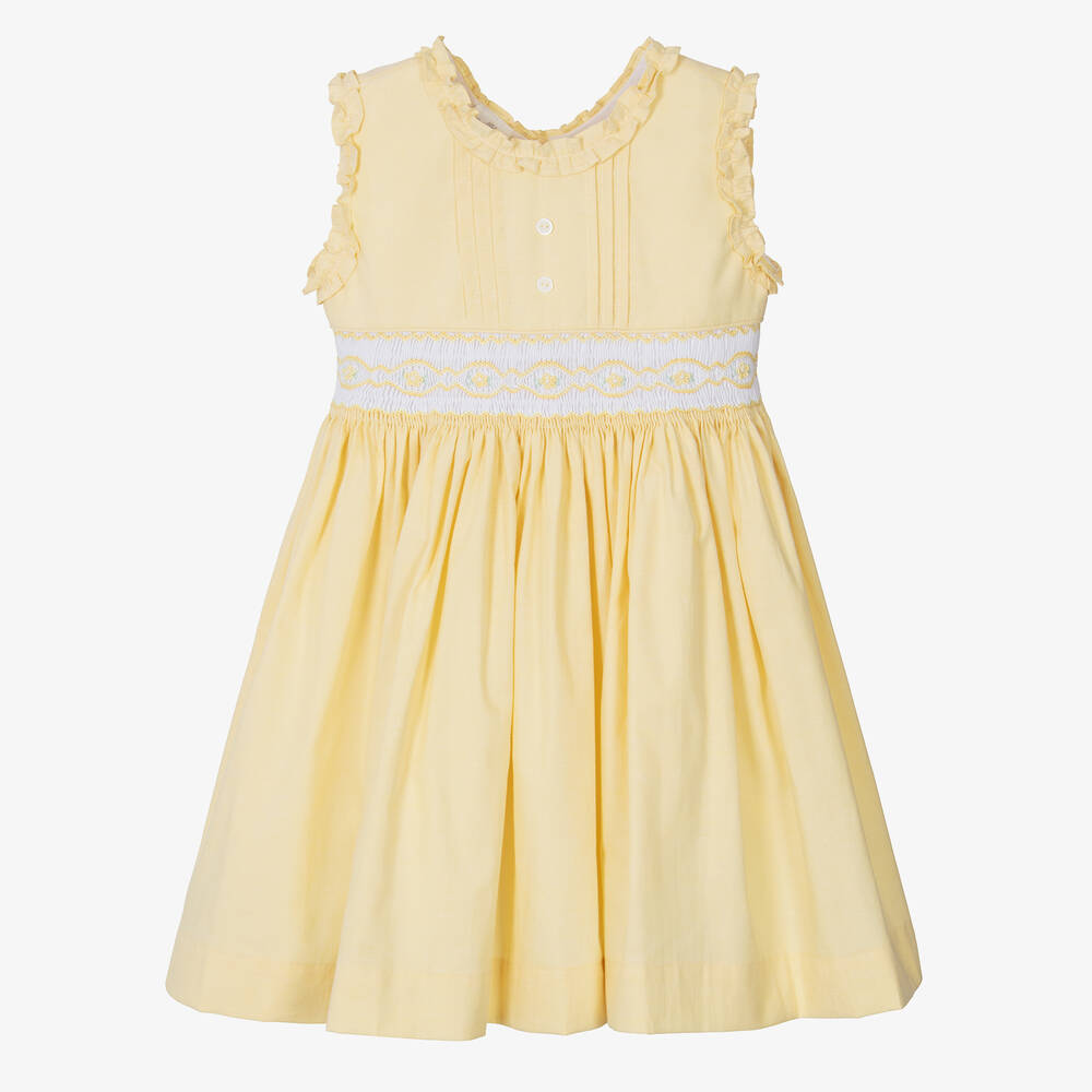 Pretty Originals-Желтое хлопковое платье со сборками ручной работы | Childrensalon Outlet