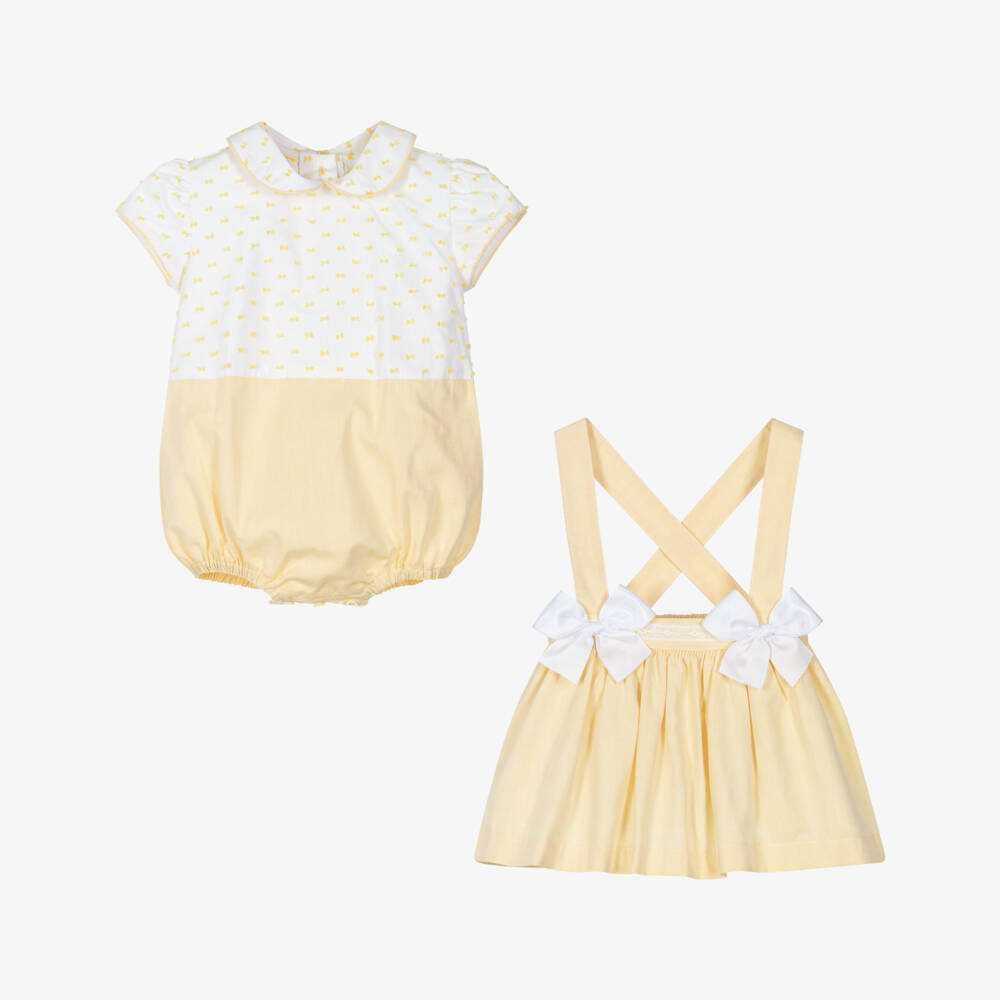 Pretty Originals-Girls Yellow & Ivory Cotton Skirt Set | Childrensalon Outlet