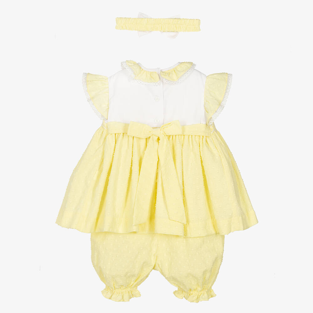 Pretty Originals-Girls Yellow Smocked Cotton Dress Set | Childrensalon Outlet