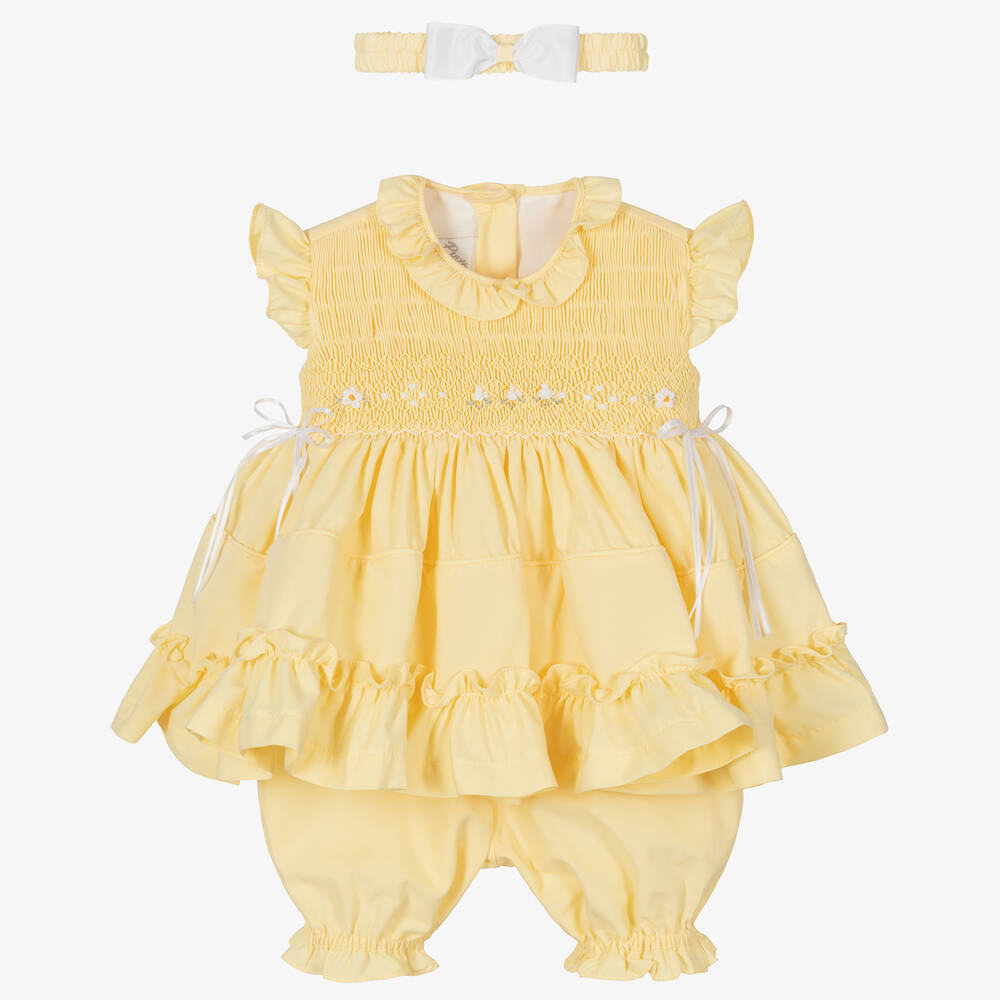 Pretty Originals - Girls Yellow Smocked Dress Set | Childrensalon