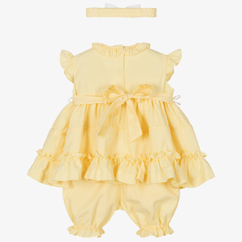 Pretty Originals-Girls Yellow Smocked Dress Set | Childrensalon Outlet