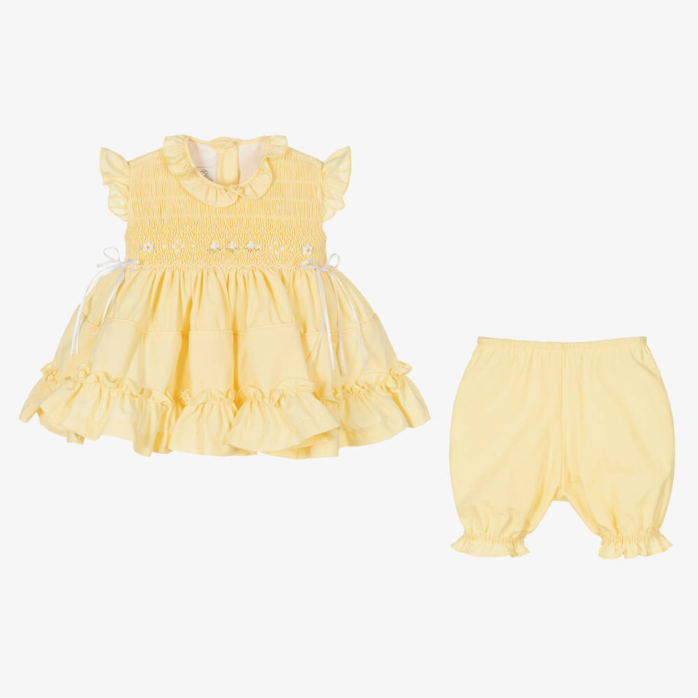 Pretty Originals-Girls Yellow Smocked Dress Set | Childrensalon Outlet