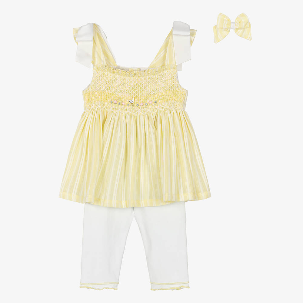 Pretty Originals-Girls Yellow Smocked Leggings Set | Childrensalon Outlet