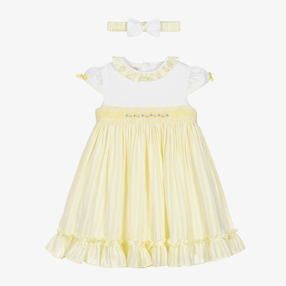 Pretty Originals-Girls Yellow Striped & Smocked Dress Set | Childrensalon Outlet