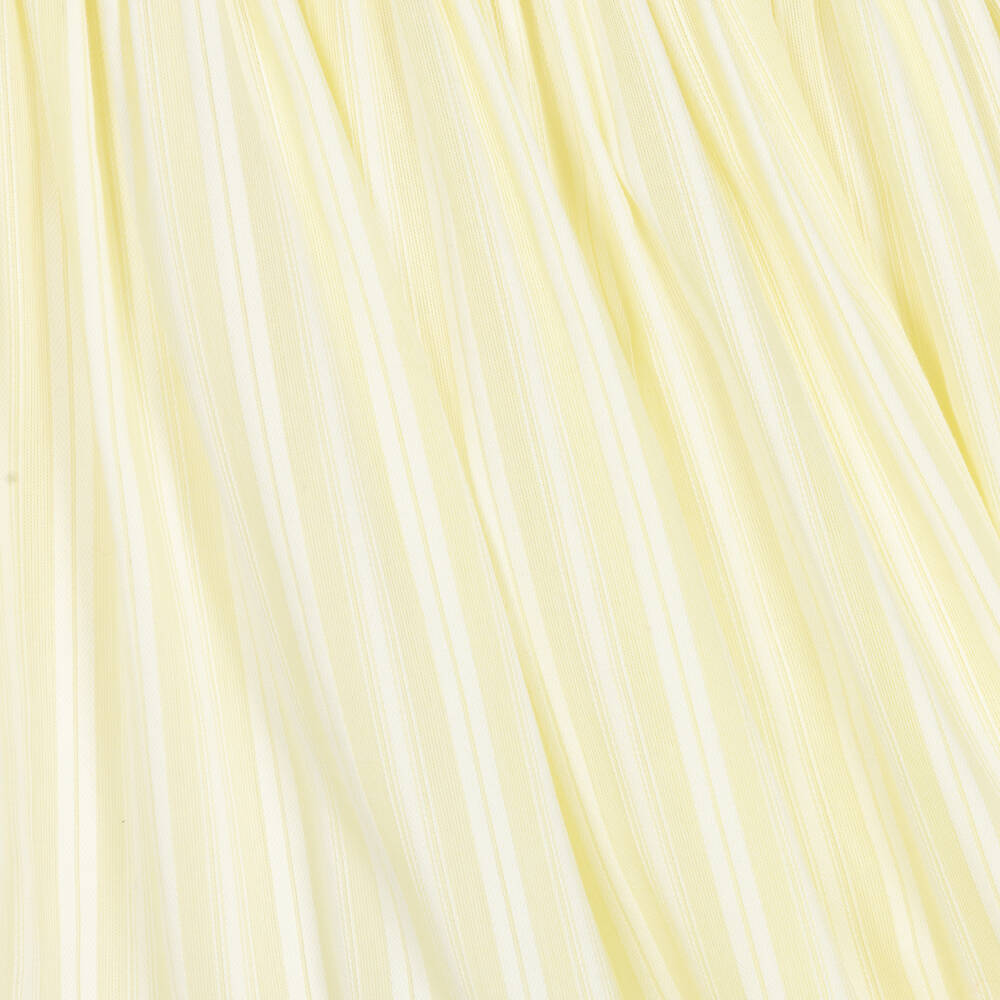 بريتي أوريجينال-طقم فستان مطرز سموك قطن مقلم لون أصفر وأبيض | Childrensalon Outlet