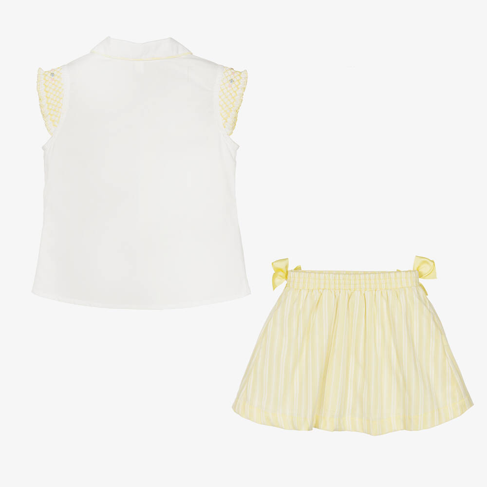 بريتي أوريجينال-طقم تنورة قطن لون أصفر وأبيض | Childrensalon Outlet