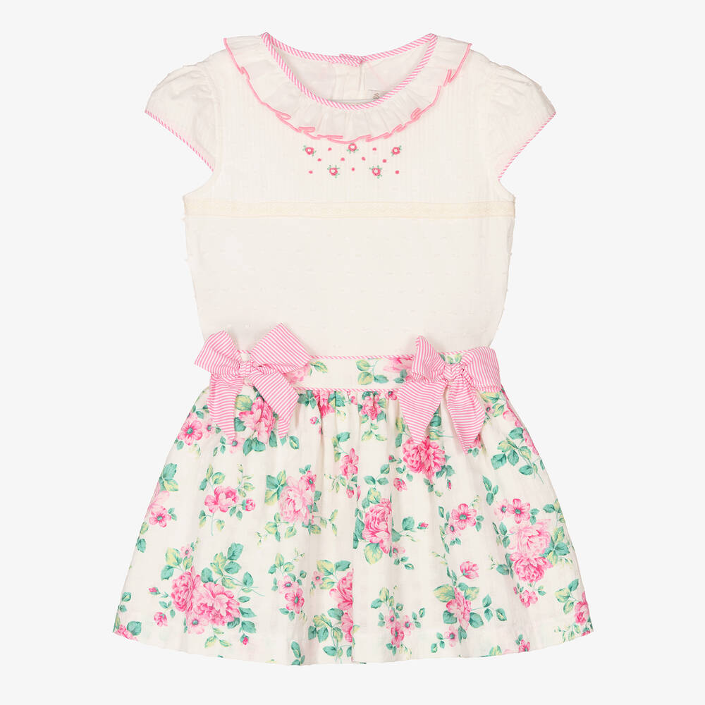Pretty Originals - Ivory & Pink Floral Cotton Skirt Set | Childrensalon