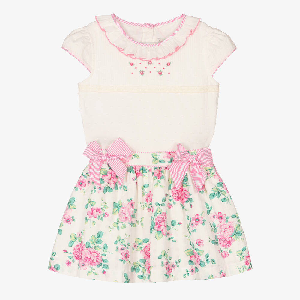 Pretty Originals-Ivory & Pink Floral Cotton Skirt Set | Childrensalon Outlet