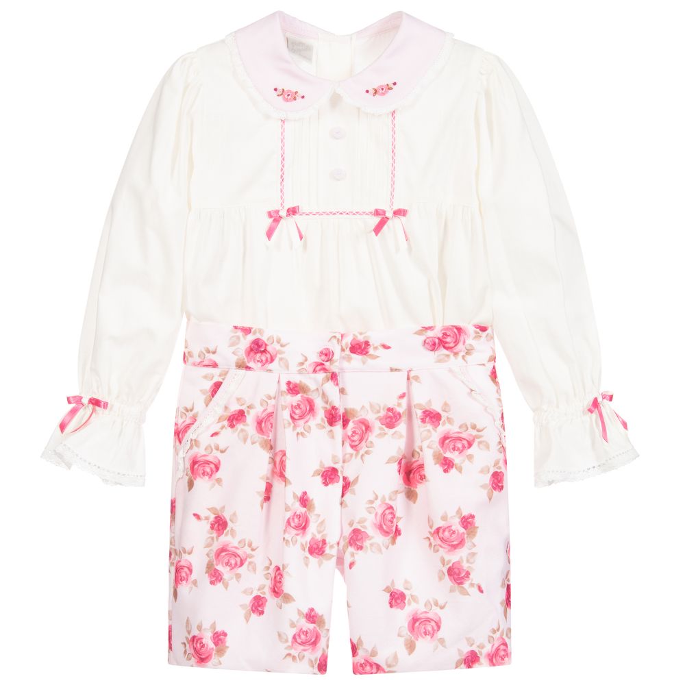 Pretty Originals - Ivory & Pink Floral Shorts Set | Childrensalon