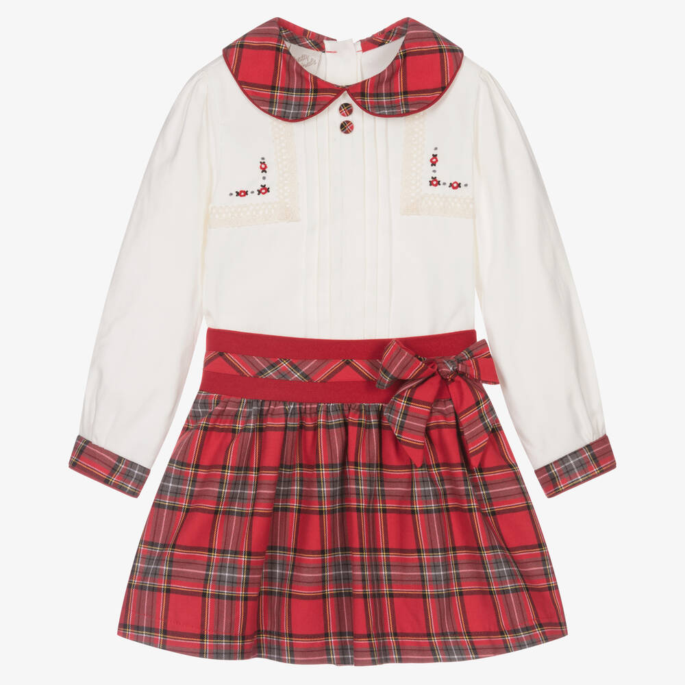 Pretty Originals - Ivory & Red Tartan Skirt Set | Childrensalon