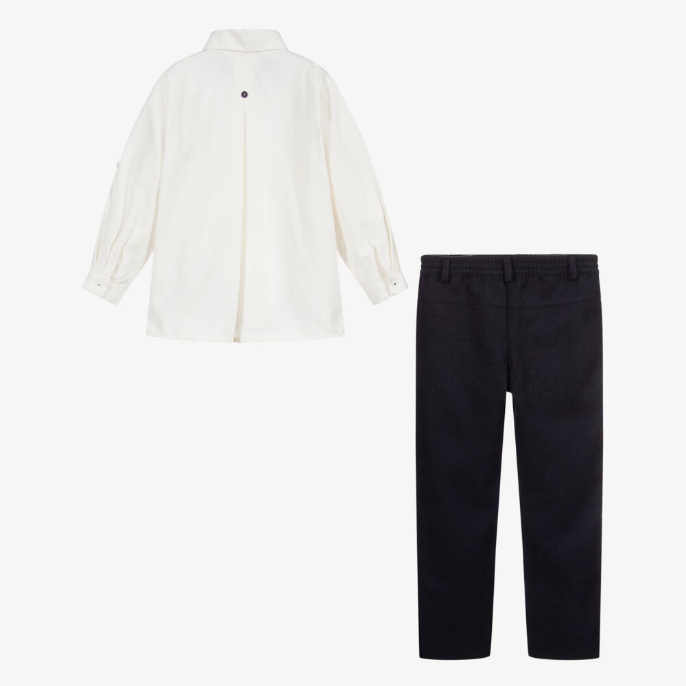 Pretty Originals-Ivory Shirt & Navy Blue Trouser Set | Childrensalon Outlet