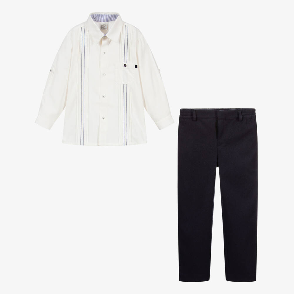 Pretty Originals-Ivory Shirt & Navy Blue Trouser Set | Childrensalon Outlet