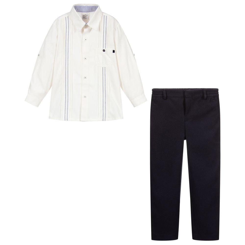 Pretty Originals-Ivory Shirt & Navy Blue Trouser Set | Childrensalon Outlet