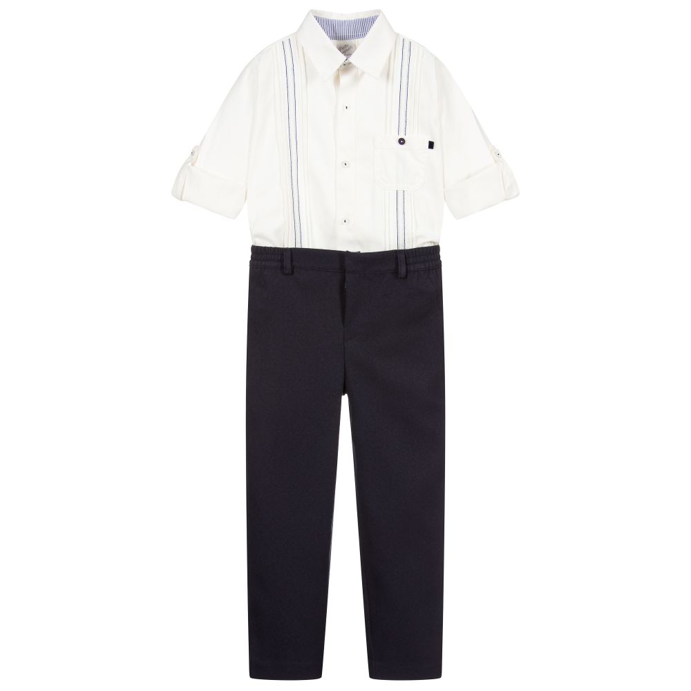 Pretty Originals - Ivory Shirt & Navy Blue Trouser Set | Childrensalon