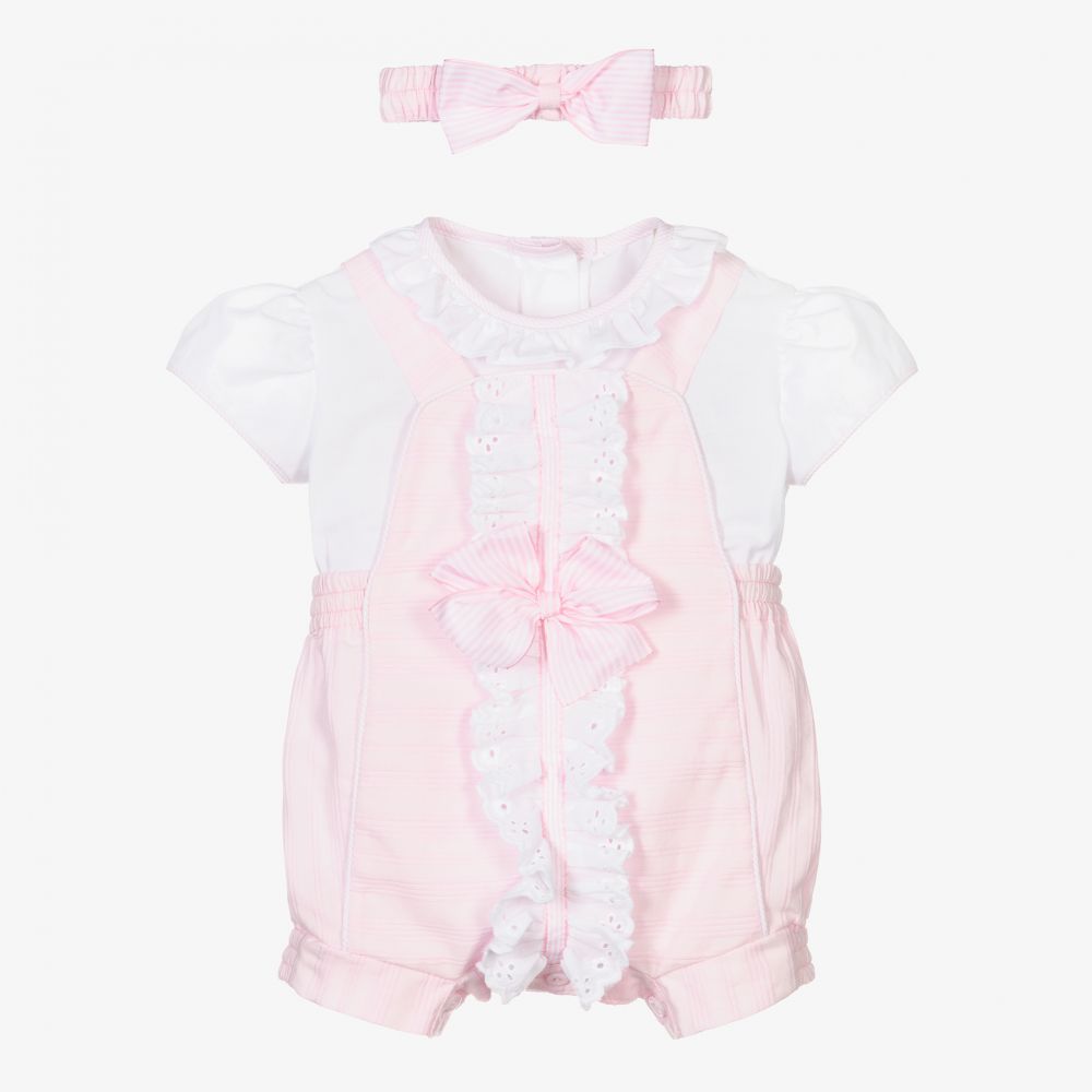 Pretty Originals-Pink Dungaree Shorts Set | Childrensalon Outlet