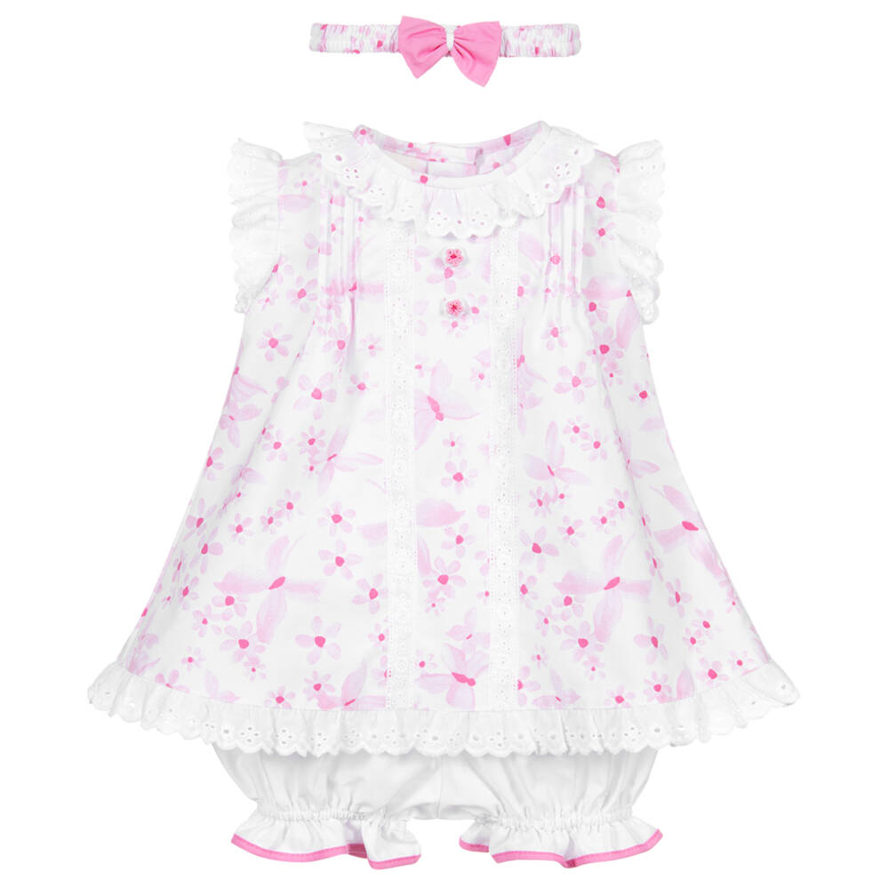 Pretty Originals-طقم فستان 3 قطع قطن لون زهري وأبيض | Childrensalon Outlet